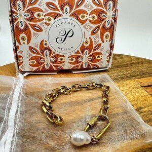 Plunder Design Brenna Mckensie Bracelet Large Gold Chain With Pearl Charm NIB